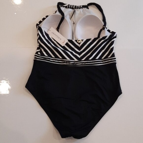 JANTZEN One Piece Swimsuit Striped Halter Keyhole Slimming Tummy Control Padded - Picture 10 of 13